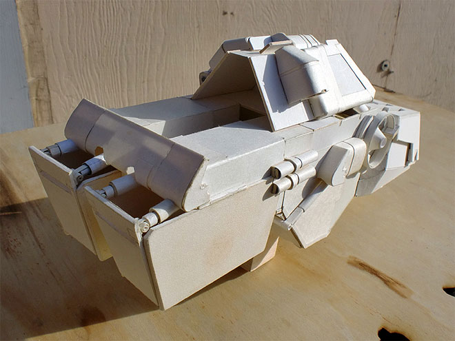 Unfinished modular spaceship with many hydraulic struts used to raise and lower landing ramps.