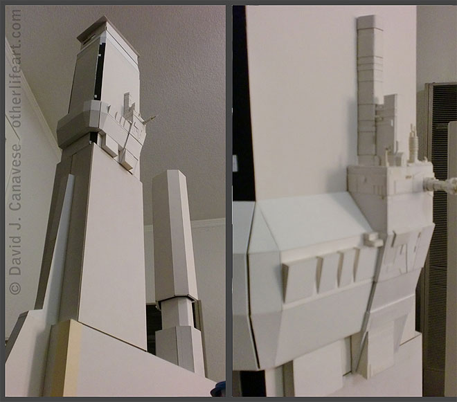 Two views. Similar angles as in the September 3rd picture, but only some of the basic structures are present, with very little fine detail present. Some of the upper structures of medium-level detail are not yet in place.