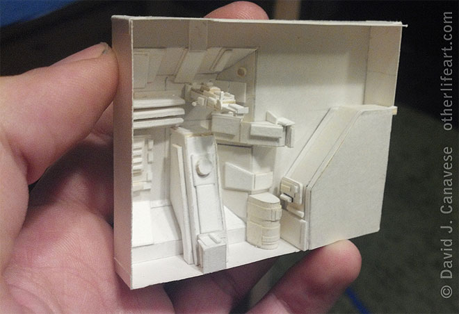 A half-finished view of  a small part of the detailed area from the photo above, showing a large heat sink and other smaller machinery.